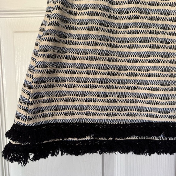 Lush Blue Cream Striped Fringe Hem Mini Skirt Size Small Boho Cotton Blend - Picture 4 of 7